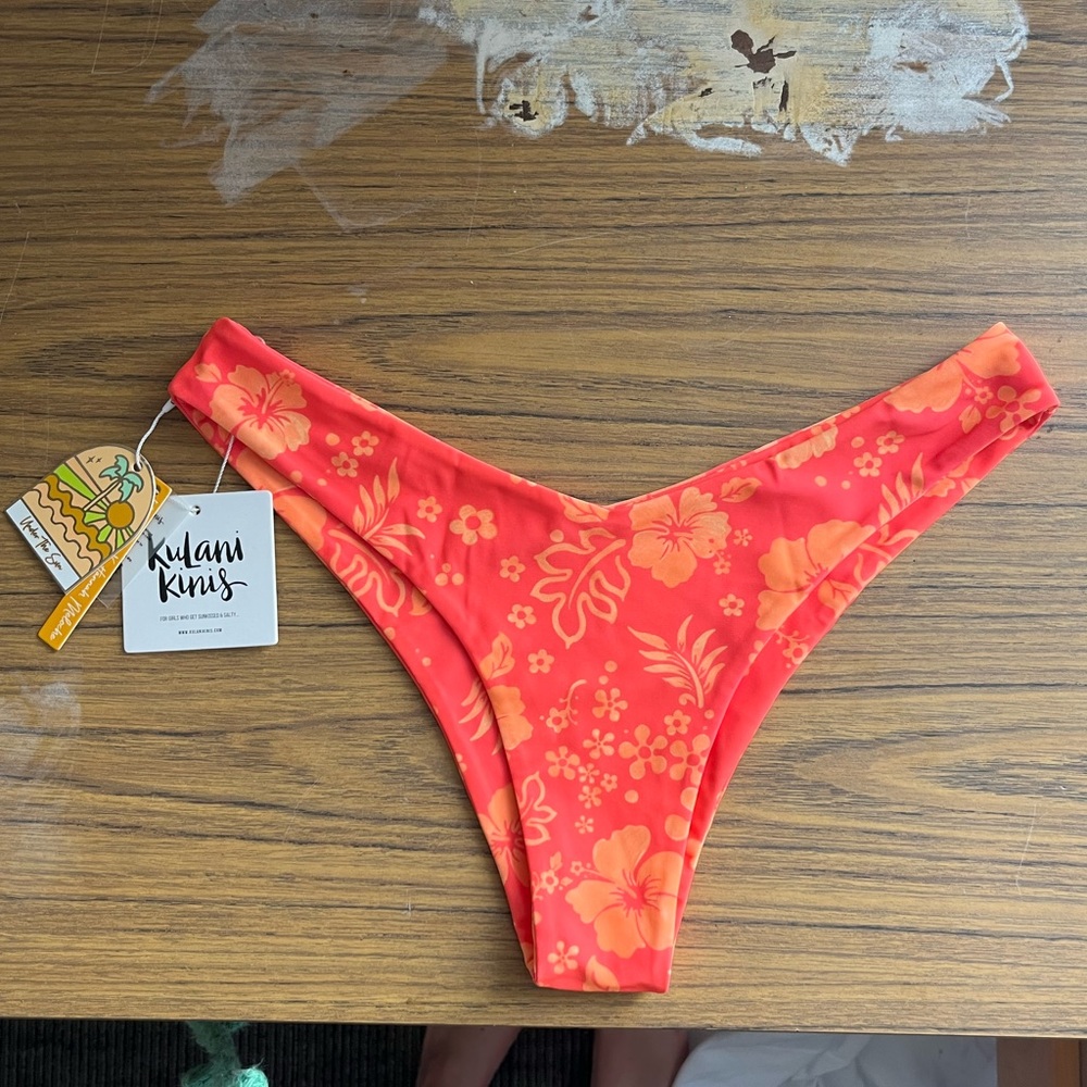 Kulani kinis hibiscus print pink and orange bikini bottoms